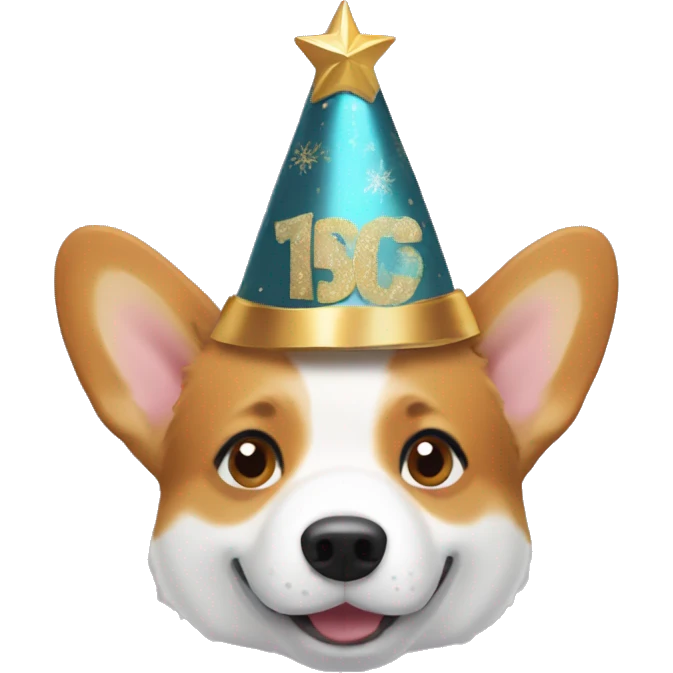 A corgi dog with a New Year's hat on his head emoji
