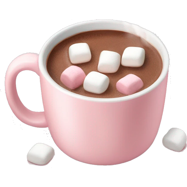 Light Pink mug of hot chocolate with marshmallows  emoji