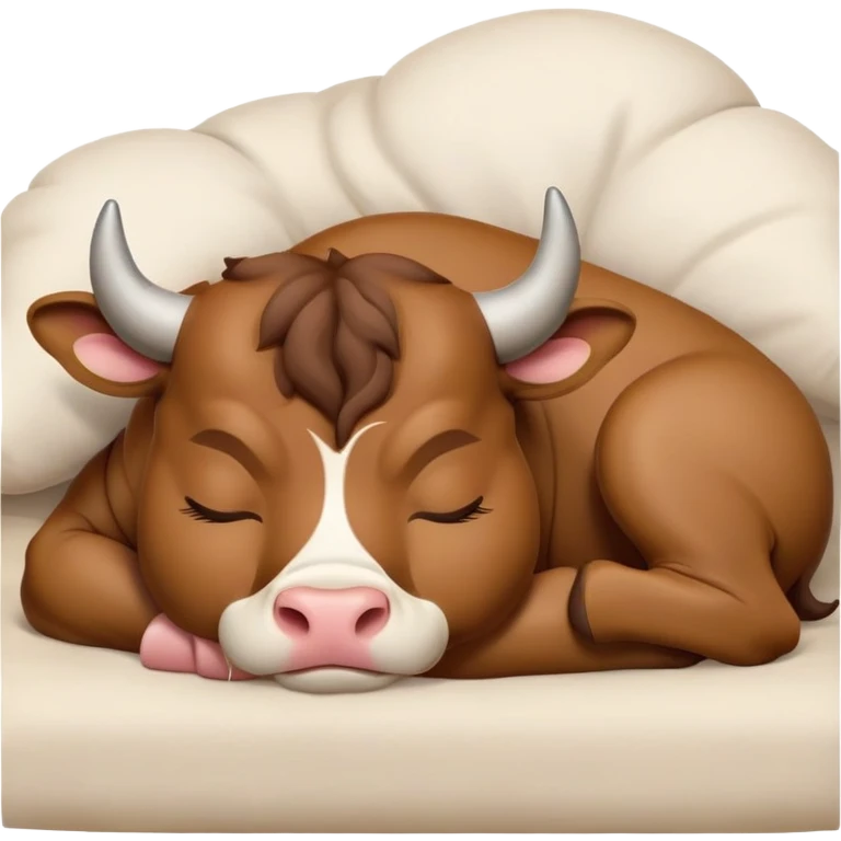 meme-worthy-cute-sleeping-domestic-bull-portrait-emoji,-head-resting-peacefully-with-a-contented-smile,-showcasing-a-robust,-muscular-build-and-a-luxuriously-soft-coat,-eyes-gently-closed-in-serene,-restful-slumber,-simplified,-solid-brown emoji