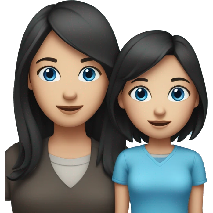 Mother with black hair and blue eyes, dad black hair and blue eyes and two daughters with brown hair and blue eyes emoji
