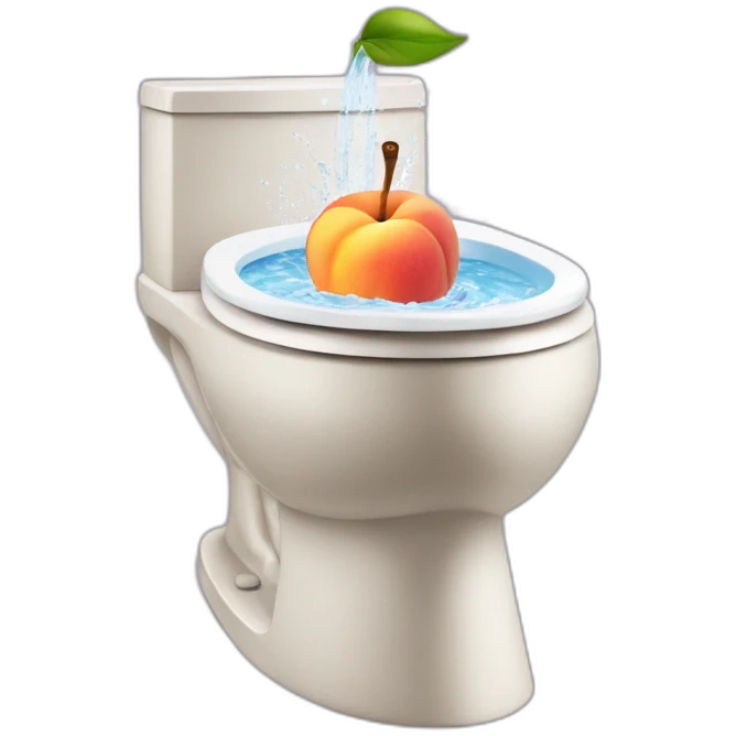 toilet bowl with peach emoji on top and water spraying emoji