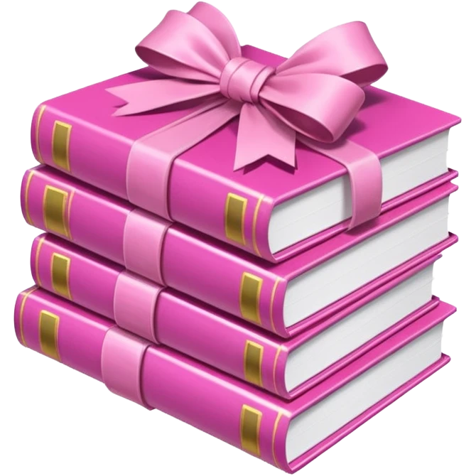 Pink Books stacked up and tied together by a white bow emoji