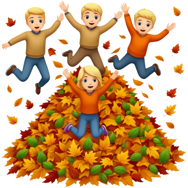 Kids jumping in a pile of leaves fall emoji