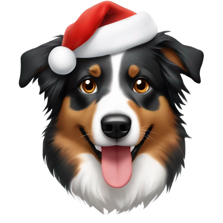 Australian Shepherd with a Christmas hat emoji