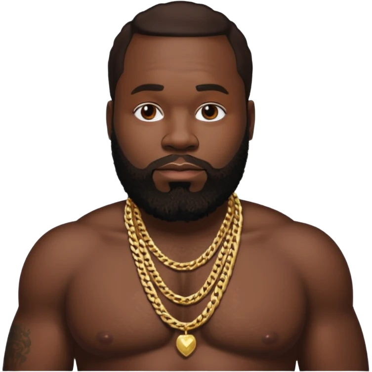 Rick Ross with dark brown hair, shirtless with necklace emoji