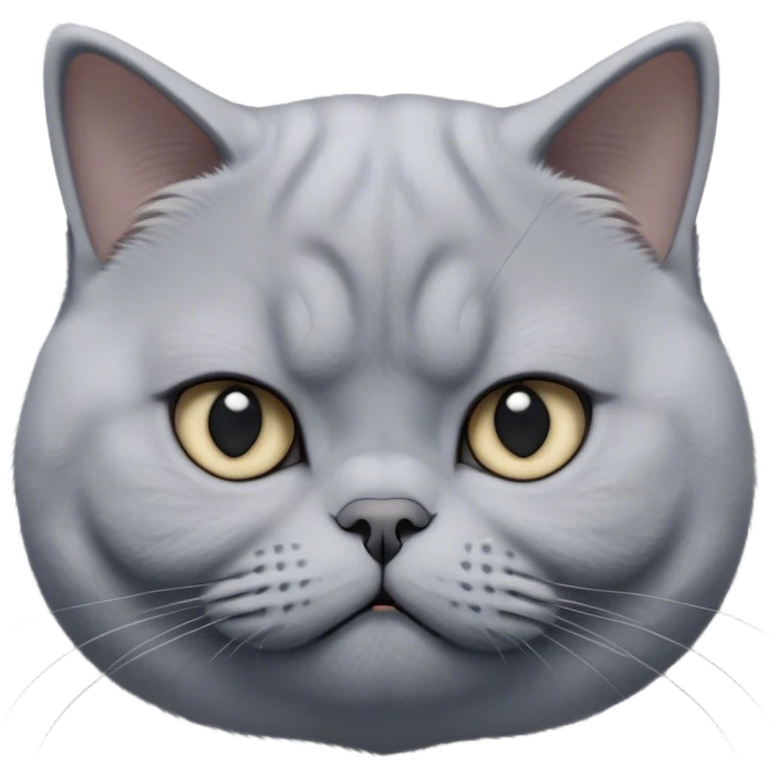 Cinematic Bored Grey British Shorthair Cat Portrait Emoji, Head tilted with a scrunched, utterly disinterested expression, sleek soft grey fur with subtle blue undertones, Simplified yet sharp features, highly detailed, glowing with a dull, indifferent glow, high shine, poised but exuding a sense of boredom, stylized with an air of subtle annoyance, focused yet clearly uninterested, soft glowing outline, capturing the essence of a bored yet adorably snarky kitty, so lifelike it feels like it could roll its eyes and sigh dramatically at any moment! emoji