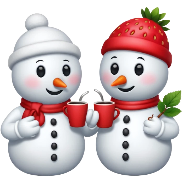 snowmen holding strawberry and coffe emoji