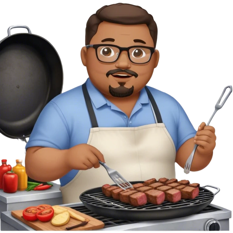 Muchacho guapo con lentes gordito con poca barba  de candado haciendo una carne asada  emoji