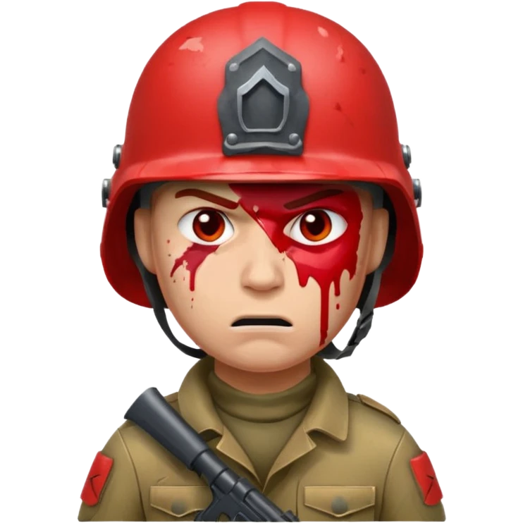 soldier with red skin tone, angry face, blood splatter on left cheek emoji