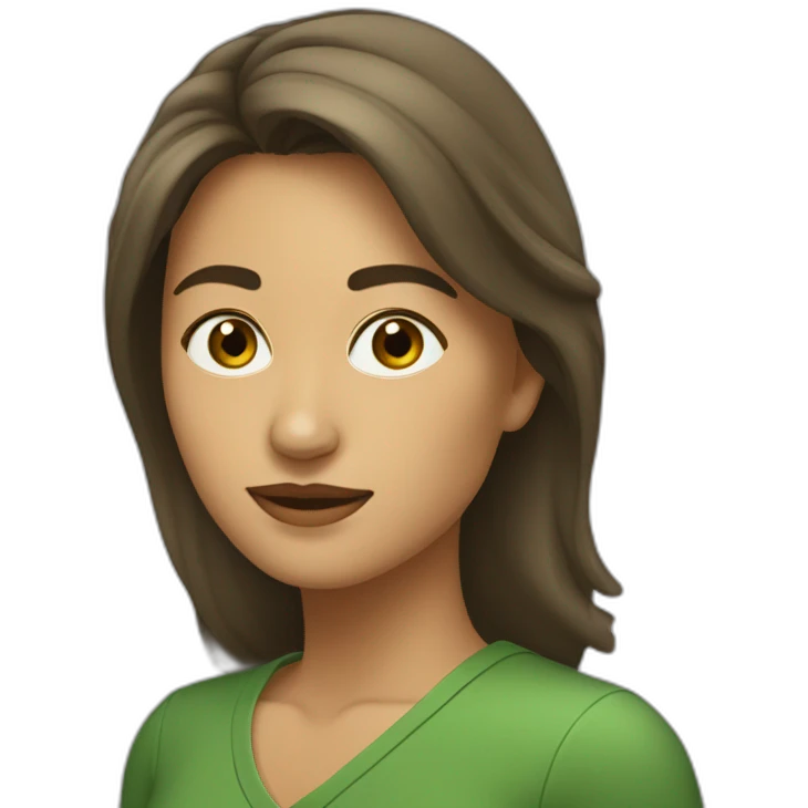 Mujer de 28 años con pelo castaño y lacio y ojos verdes emoji