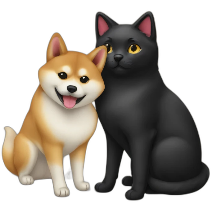 shibainu and black cat being-in-love emoji