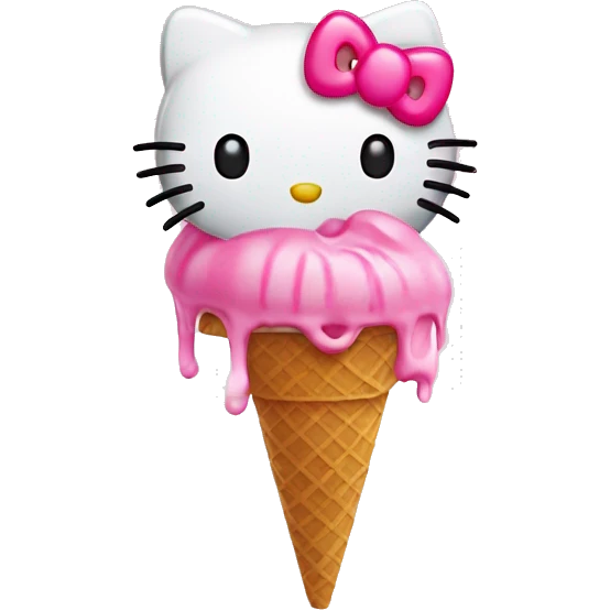 hello kitty eating pink ice cream emoji