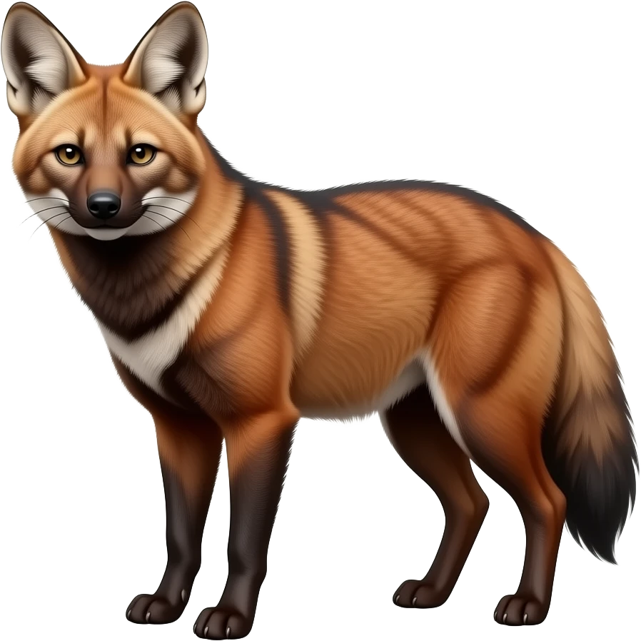 Realistic edgy reddish brownish silvery coppery Shiny Colorful Dusky Dark Gloomy Glossy Aardwolf-Maned-Wolf-Genet-Bobcat-fusion-animal-hybrid-creature, full body emoji