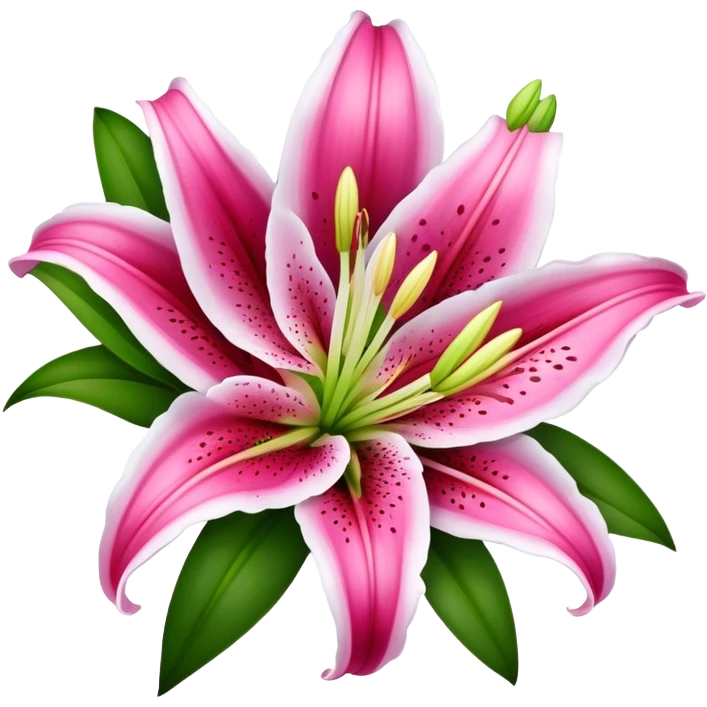 bouquet Deep Pink Oriental Lily with White Edge, luxuriant, leaf, bud emoji