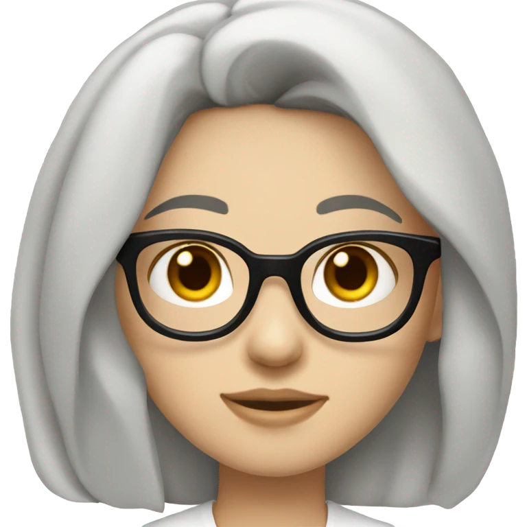 Girl, with fair skin and long black hair, with black framed glasses wearing a white shirt emoji