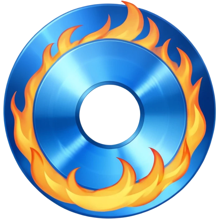 A minimalist CD disc with a subtle fire design, blue flames emoji
