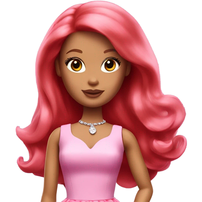 Barbie with red hair and a pink dress emoji