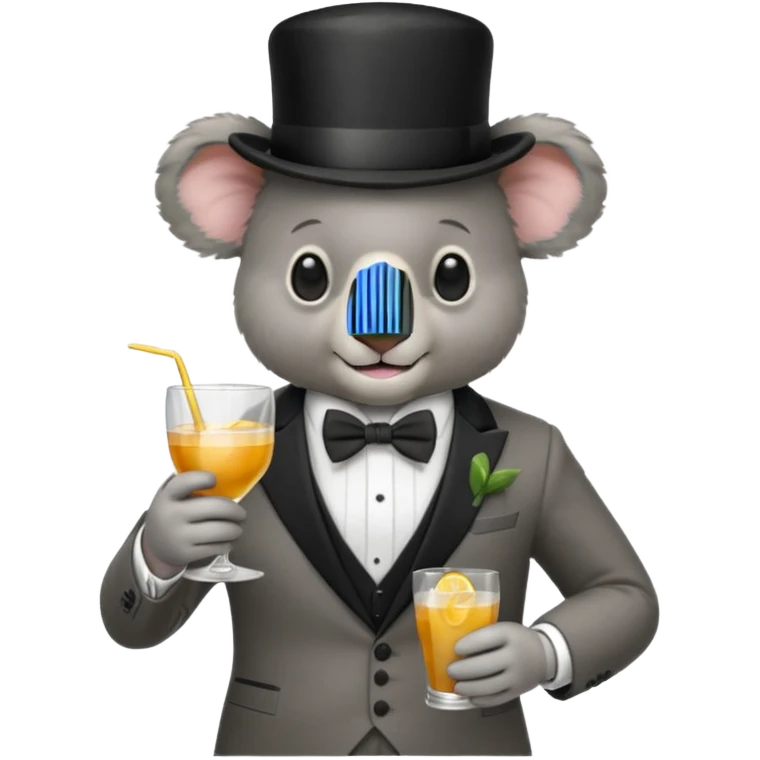 koala wearing suit, bowtie and top hat, holding a glass of drink emoji