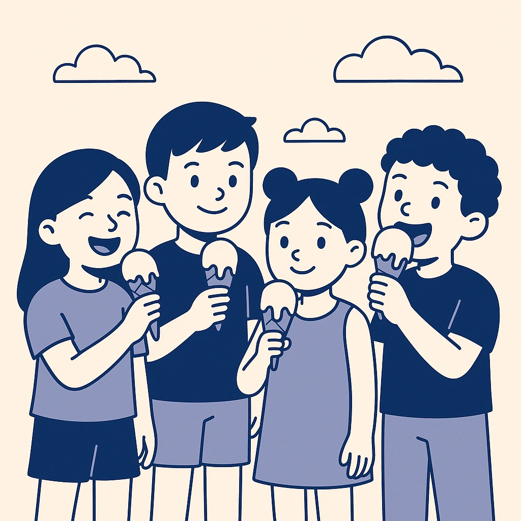 happy children with melting ice cream cones emoji