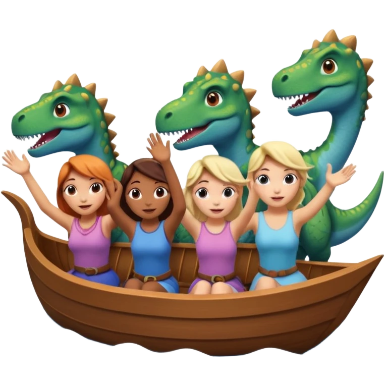 4 chicas montadas en una atraccion de levantando la mano con orejas de dines puestas en una atracción, la barca que sea como la de frozan emoji