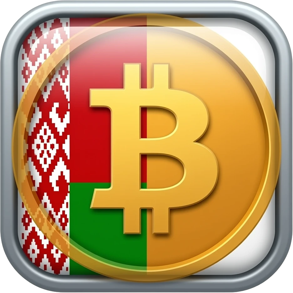 Монета будущего: Нарисуй монету в квадратной рамке , где с одной стороны значок Биткоина, а с другой — герб или символ Беларуси. emoji