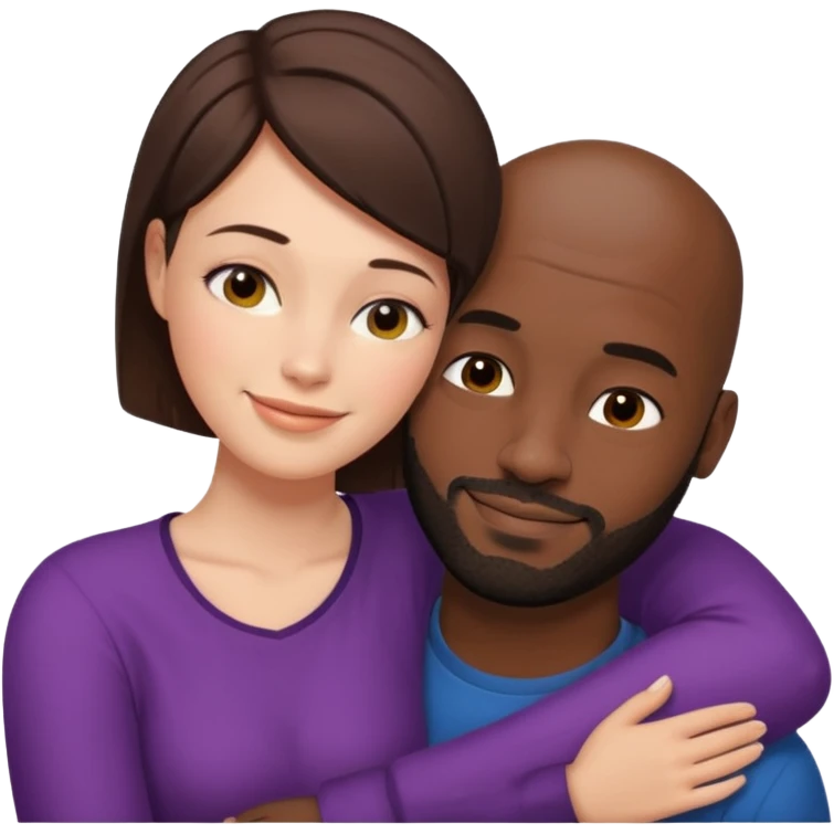 there is a white woman with short brown hair and a black man with no hair and a beard. The woman puts her head on the man's shoulder emoji