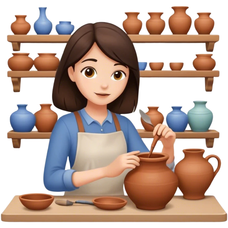 Brunette girl doing pottery emoji