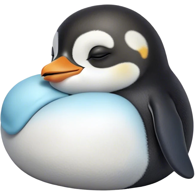 Meme-Worthy cute Sleeping Baby Penguin Portrait Emoji, Head resting peacefully with a contented smile, showcasing luxuriously soft down and a serene, slumbering gaze, Simplified yet hilariously adorable features, highly detailed, glowing with a soft, drowsy polar light, high shine, relaxed and utterly lovable, stylized with an air of playful laziness, bright and heartwarming, soft glowing outline, capturing the essence of a sleeping baby penguin that feels destined to become the next viral icon of adorable rest! emoji