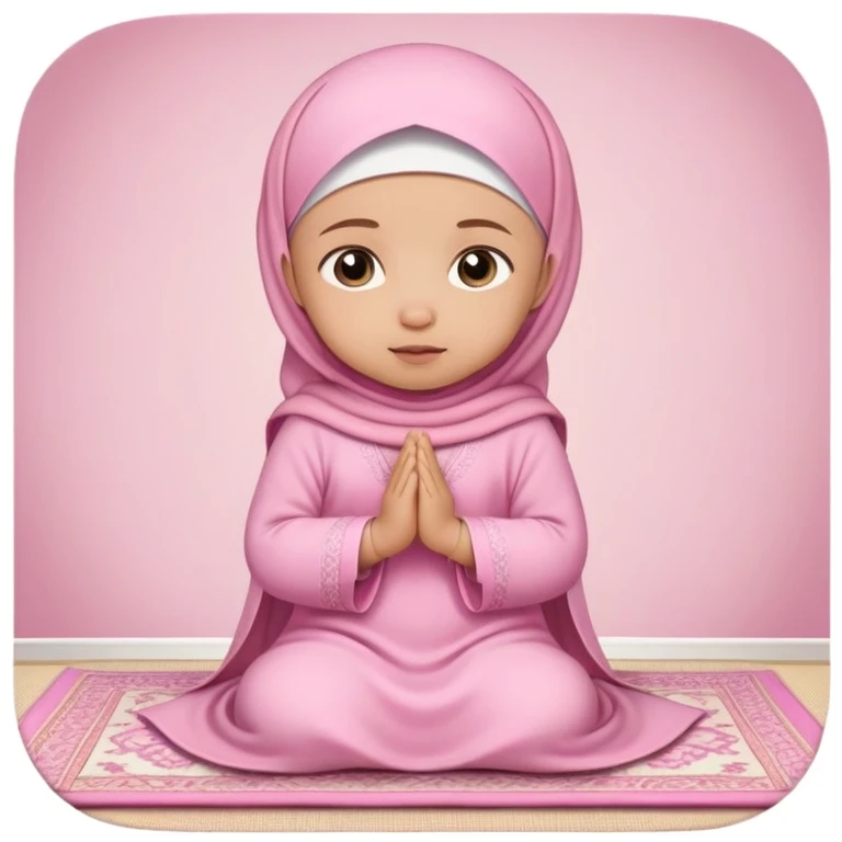 baby Muslim girl wearing pink dress on a light pink prayer rug emoji