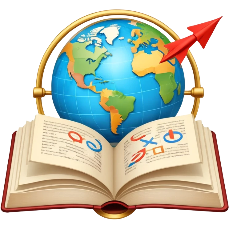An icon featuring an open book with speech bubbles showing different alphabets—Latin, Cyrillic, Kanji. A globe and translation arrows symbolize global communication and language learning. Transparent background highlights cultural exchange and linguistic diversity. emoji