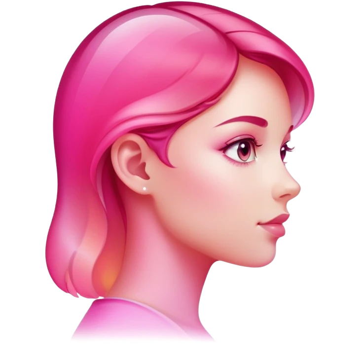 Girl in profile view with curved silhouette, transparent glass style, bright pink gradient, with highlights and shadows, minimalist design emoji
