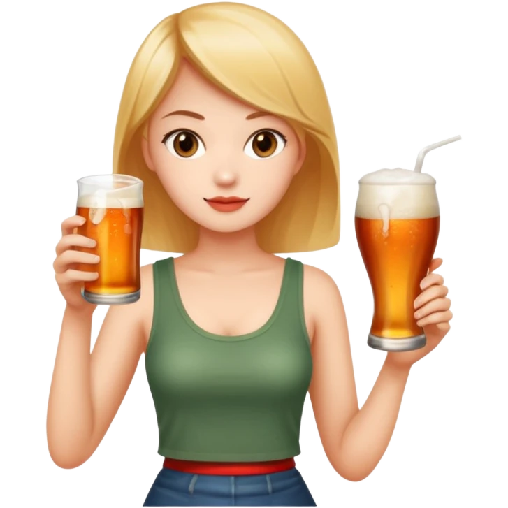 a young woman full length wathing series with a bottle of beer and tom yum  emoji