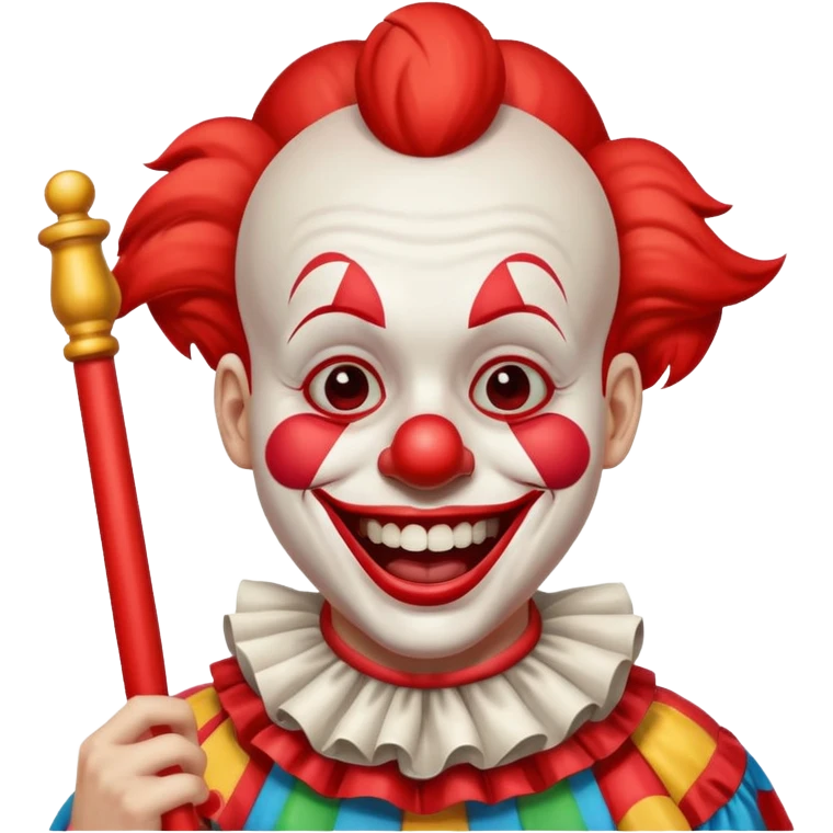 Laughing crying clown whit red flag in his hand emoji