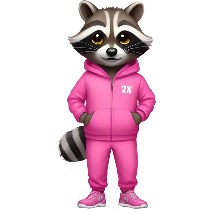 raccoon wearing pink tracksuit full body emoji