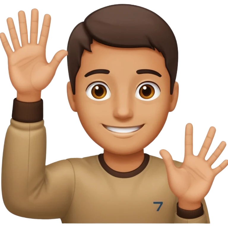 A guy with his left hand higher right lower left hand with a 6 on it right with a 7 emoji