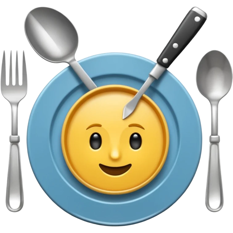 plato y cubiertos en una mesa emoji