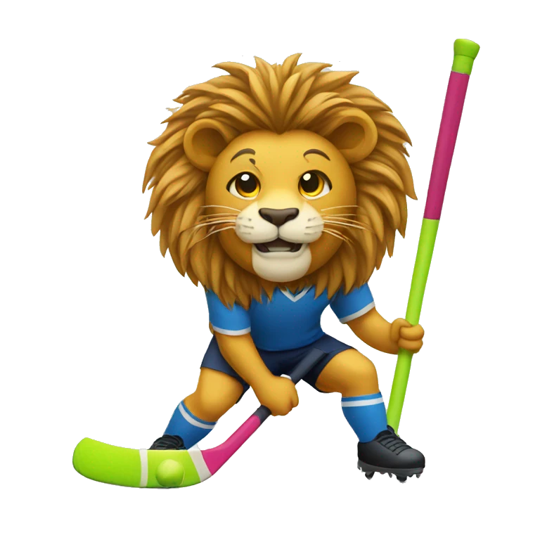 a lion playing Field hockey  emoji
