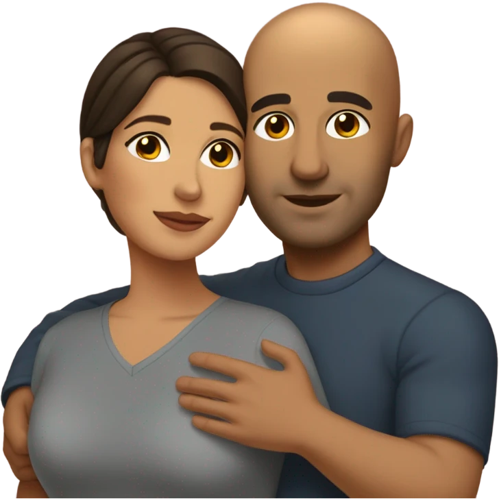 Comforting hug from brunette Puerto Rican woman to shorter bald male emoji