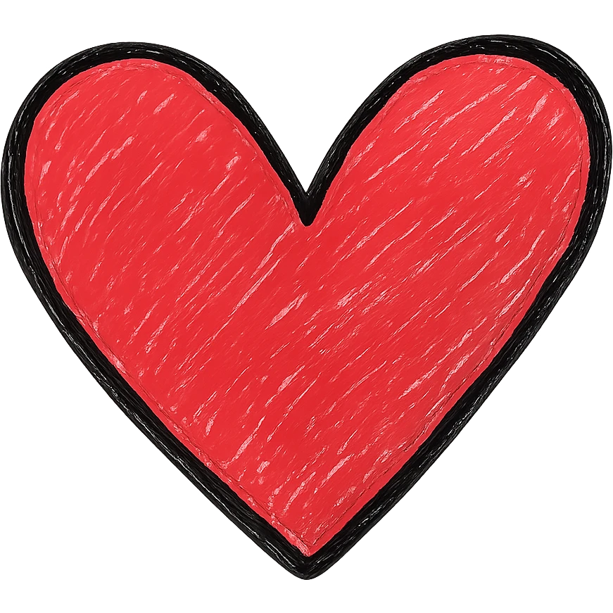 Make the heart red while keeping the hand drawn black outline style with a white clean background. emoji