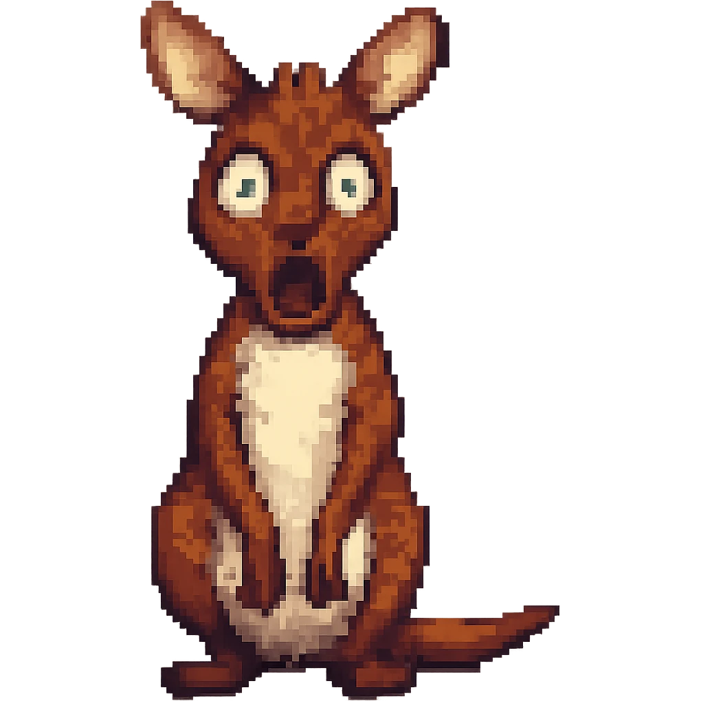 Make the kangaroo look more surprised in a pixel art style. Keep the style consistent with pixel art, with no background. emoji