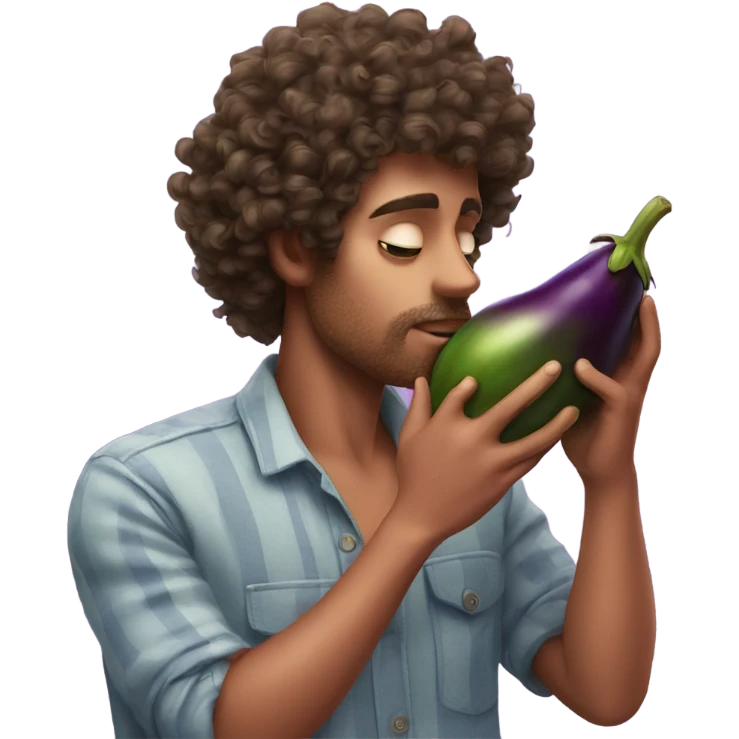 Curly guy kissing an eggplant emoji