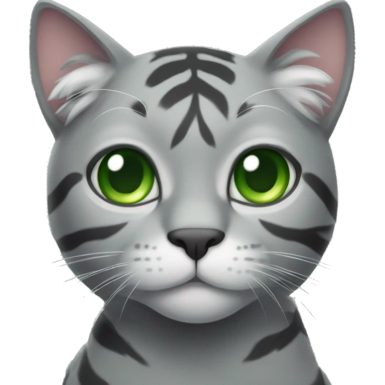grey cat like a tiger with green eyes emoji