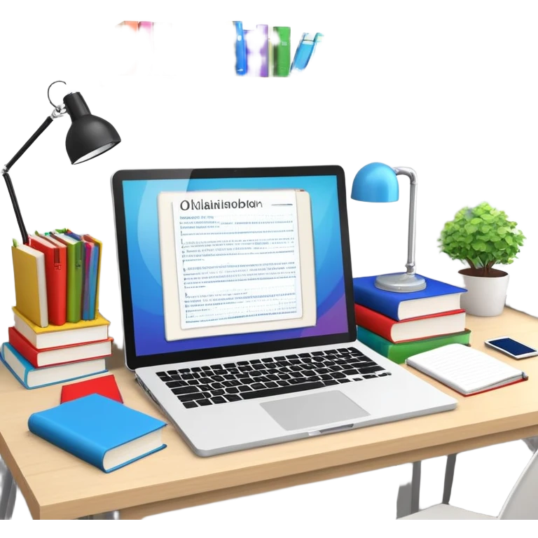 Computer on a desk with scattered books and notebooks and text "Ожидайте пользователь, делает все через AI" emoji