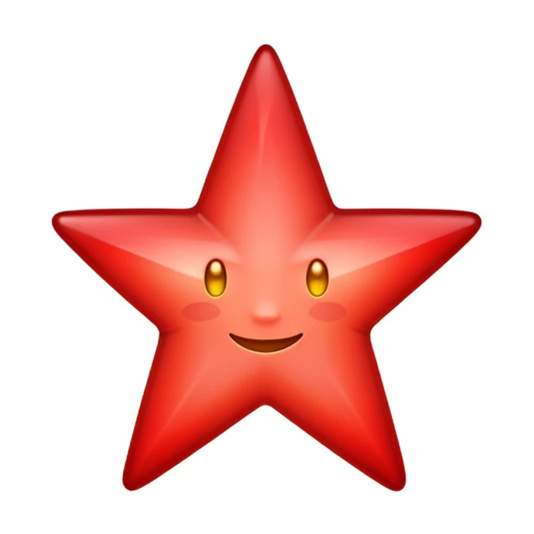 A single red star emoji in cartoon style. The star should be symmetrical, shiny, and have smooth edges. It should glow softly with a red aura. The design should be friendly and emoji-like, with a transparent background. emoji