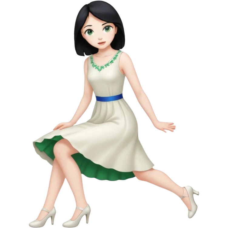 King, black Hair, blue eyes, whole body, Woman, bending knees, blonde, green eyes, White Dress, emoji