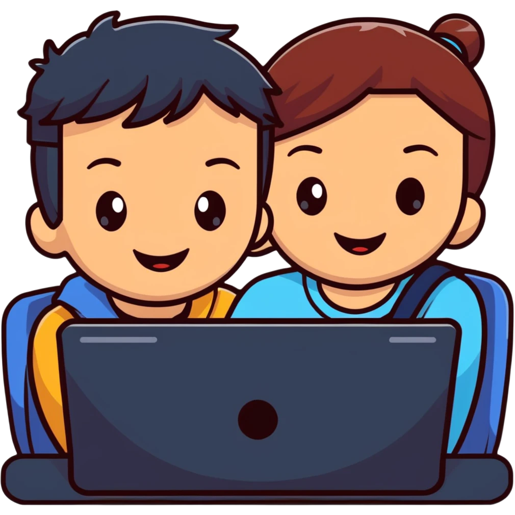 boy and girl having a video call, smiling at each other on screens emoji