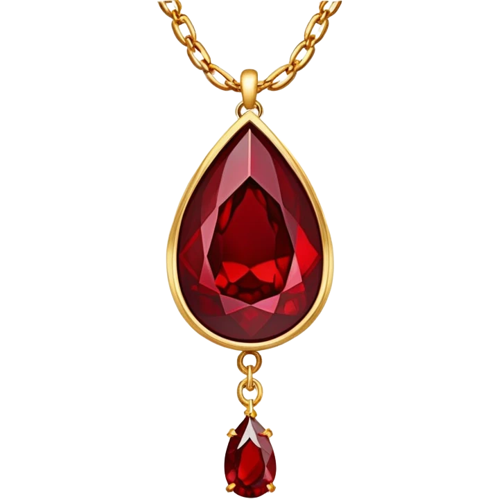 glowing wine-red garnet cradled by a delicate golden chain emoji