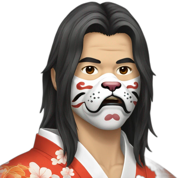 hot-guy-noh-dog-mask-longhair-japanese-kimono emoji