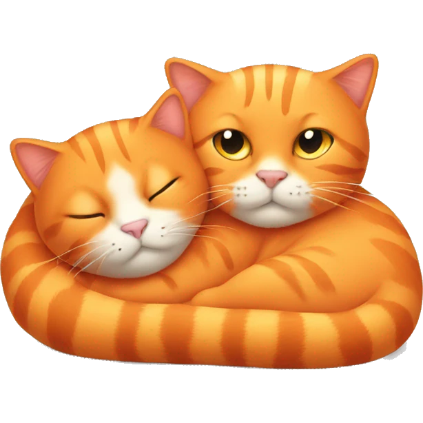 Big orange cat cuddling a smaller orange cat emoji