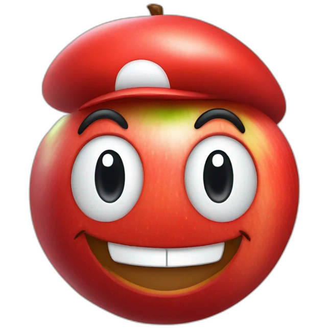 smiling red apple wearing a Mario hat emoji